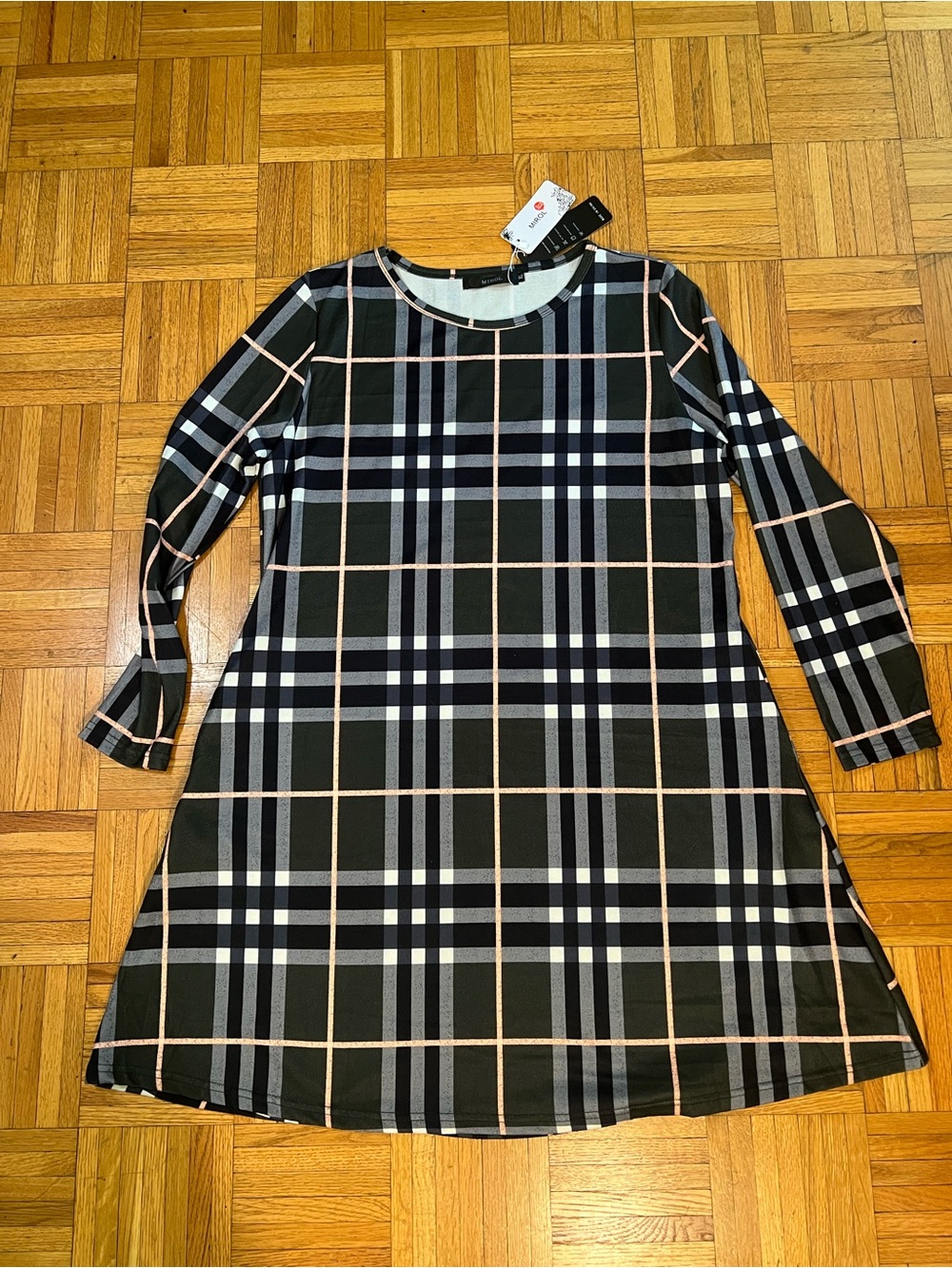 Fall Must Have Mirol Plaid Long-Sleeve A-Line Dress NWT - size XL